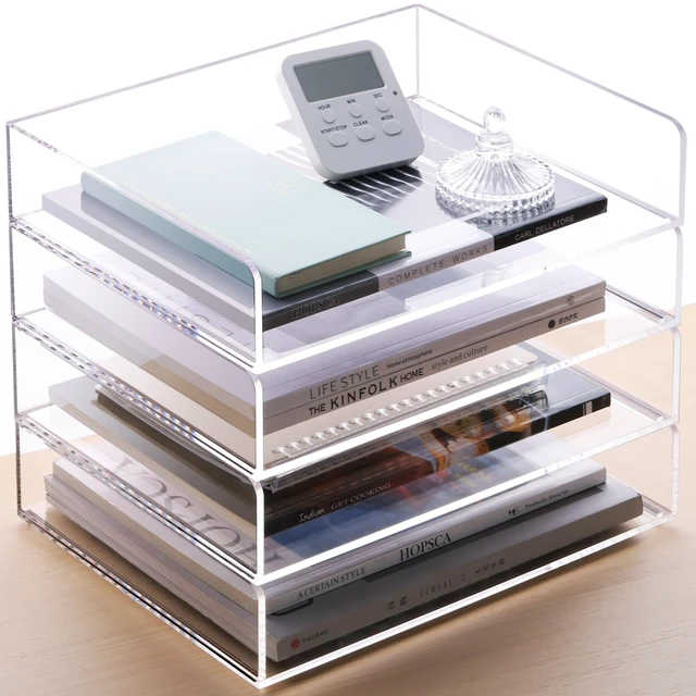 Alt view image 5 of 7 - Paper Organizer Letter Tray, 4-Pack Acrylic File Organizer, Clear Stackable Desk Organizers, Paper Trays, Workspace Office Supplies Organizers for Office Classroom Home,12.4 x 8.86 x 10.4 in