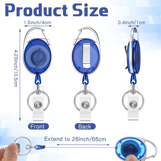 Alt view image 2 of 6 - 100 Pack Retractable Badge Holder Reel with Clip, 10 Colors Key Ring Attachment, Heavy Duty Reel for ID Cards, For Office Nurses Doctors Employees Students, Bulk Pack with Clip