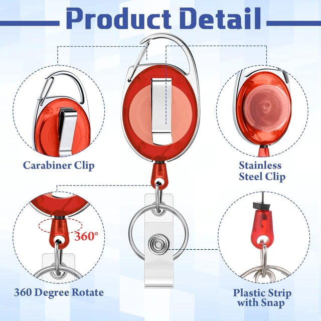 Alt view image 3 of 6 - 100 Pack Retractable Badge Holder Reel with Clip, 10 Colors Key Ring Attachment, Heavy Duty Reel for ID Cards, For Office Nurses Doctors Employees Students, Bulk Pack with Clip