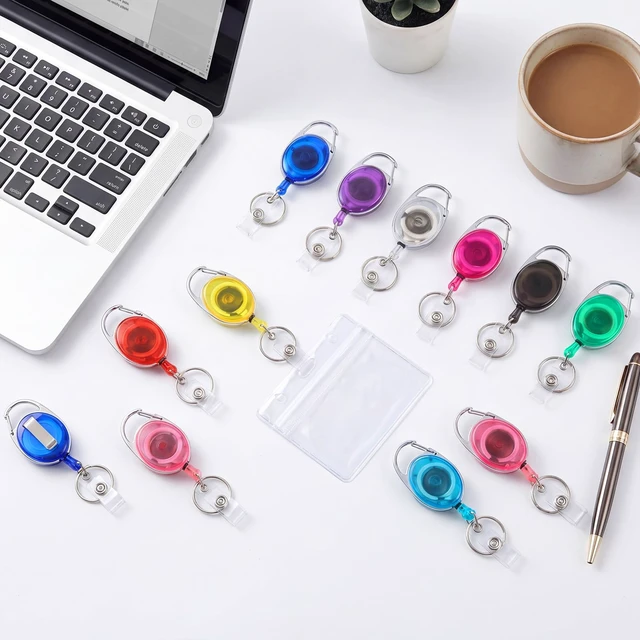 Alt view image 5 of 6 - 100 Pack Retractable Badge Holder Reel with Clip, 10 Colors Key Ring Attachment, Heavy Duty Reel for ID Cards, For Office Nurses Doctors Employees Students, Bulk Pack with Clip