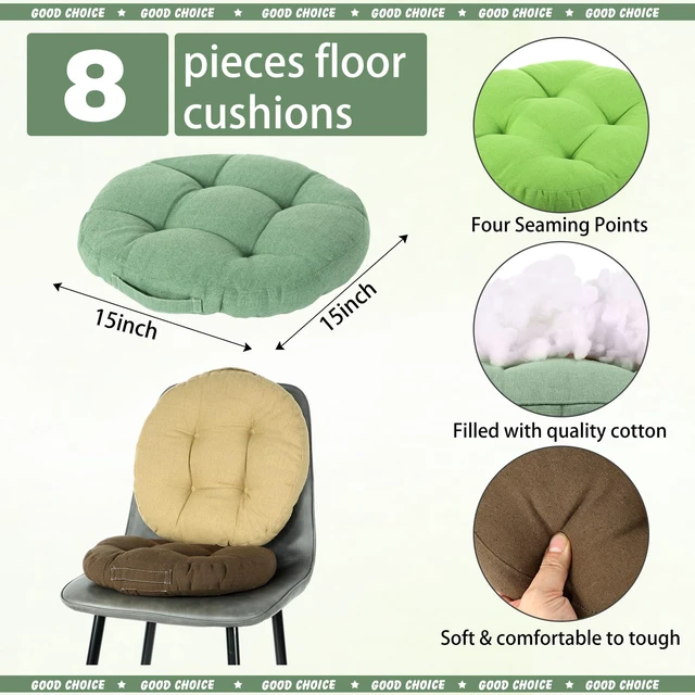 Alt view image 2 of 4 - 8 Pcs Floor Cushions for Classroom, Dark Color, Round 15x15x2.4 Inch, Cotton Linen, Flexible Seating Pillows Bulk, Multiple Colors, for Kids Home School Kindergarten Nursery