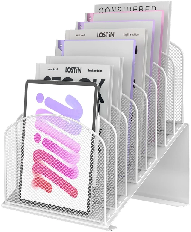 Main image of Inclined Desk File Organizer Folder Holder with 8-Section, White
