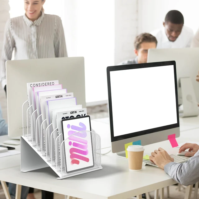 Alt view image 2 of 5 - Inclined Desk File Organizer Folder Holder with 8-Section, White
