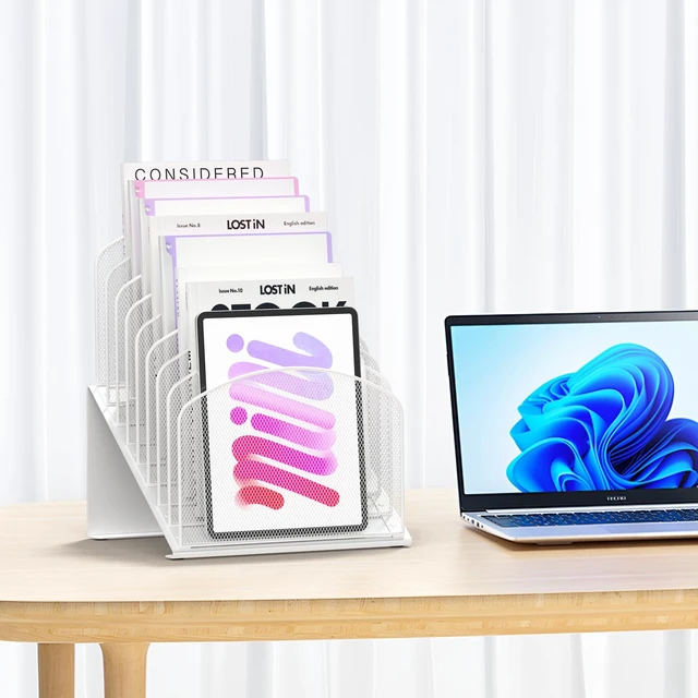 Alt view image 3 of 5 - Inclined Desk File Organizer Folder Holder with 8-Section, White