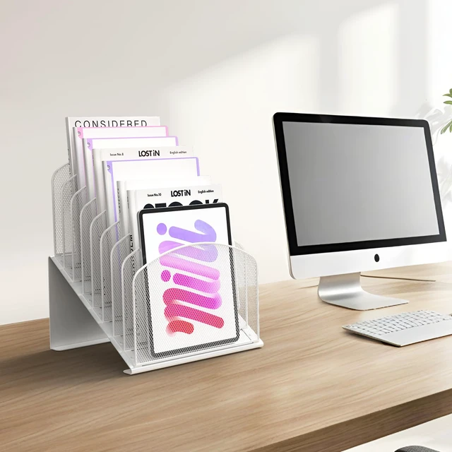 Alt view image 5 of 5 - Inclined Desk File Organizer Folder Holder with 8-Section, White