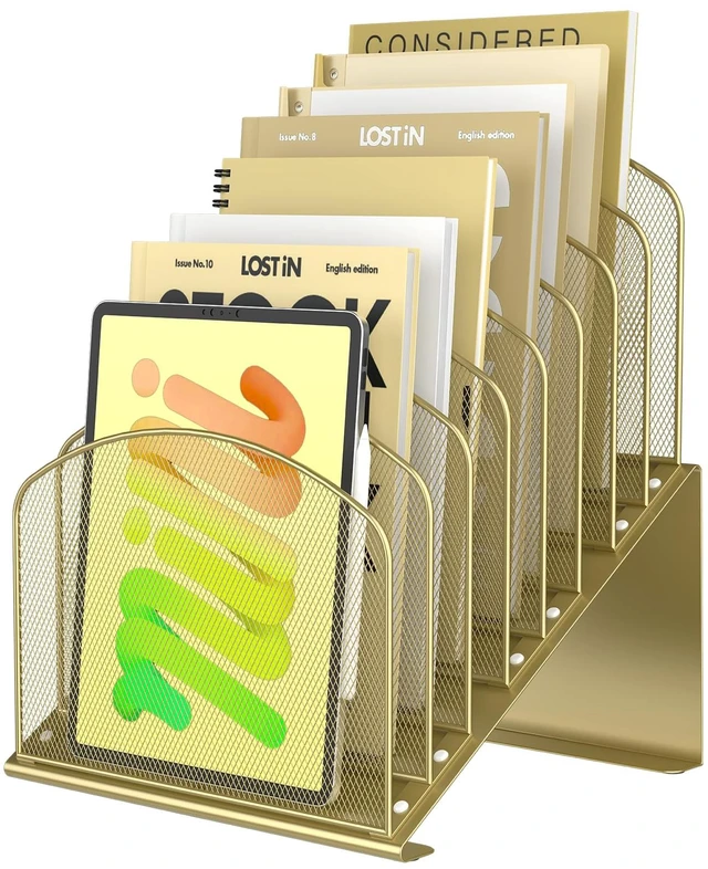 Main image of Inclined Desk File Organizer Folder Holder with 8-Section, Gold