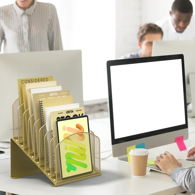 Alt view image 3 of 5 - Inclined Desk File Organizer Folder Holder with 8-Section, Gold