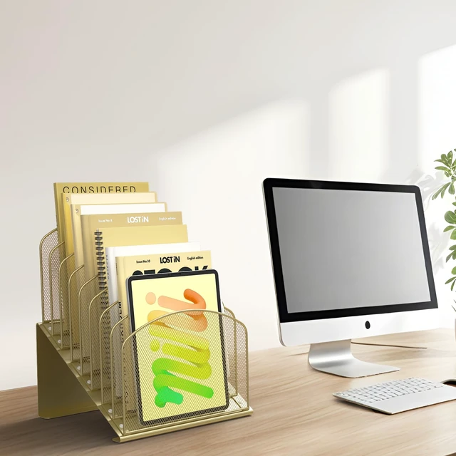 Alt view image 4 of 5 - Inclined Desk File Organizer Folder Holder with 8-Section, Gold