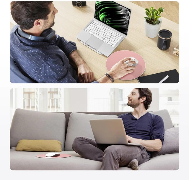 Alt view image 7 of 7 - Metal Aluminum Mouse Pad, Thin Hard Mousepad 7.87 * 7.87 Round Pink Rigid Mouse Pad for Desk Double Sided Waterproof Fast Accurate Control Mousepad for Laptop, Computer and PC, Office Travel
