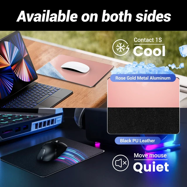 Alt view image 5 of 7 - Metal Aluminum Mouse Pad Pink, Office and Gaming Thin Hard Mouse Mat Double Sided Waterproof Fast and Accurate Control Mousepad for Laptop, Computer and PC,9.06"x7.08",Rose Gold