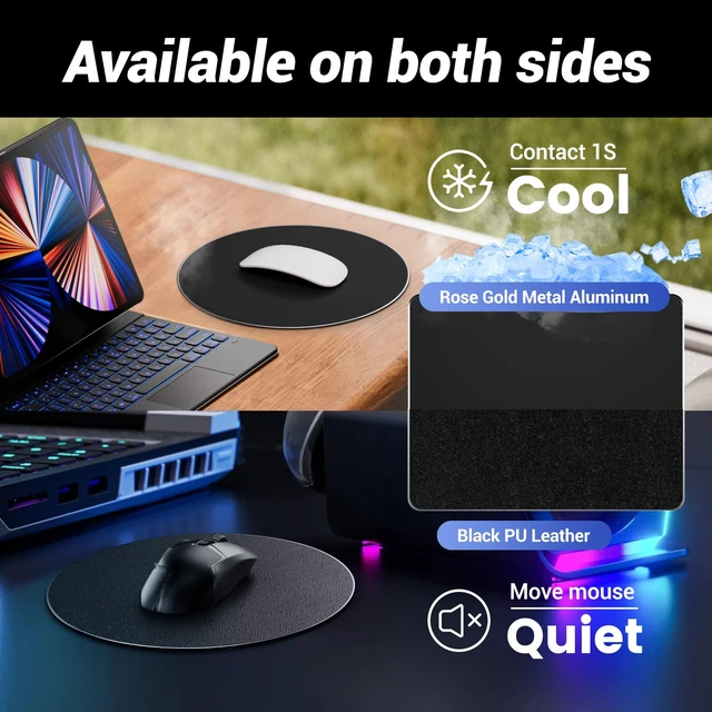 Alt view image 5 of 7 - Metal Aluminum Mouse Pad Thin Hard Mousepad 7.87 * 7.87 Round Black Mouse Pad for Magic Mouse & Pro/Air Double Sided Waterproof Fast Accurate Control Mousepad for Laptop, Computer PC, Office