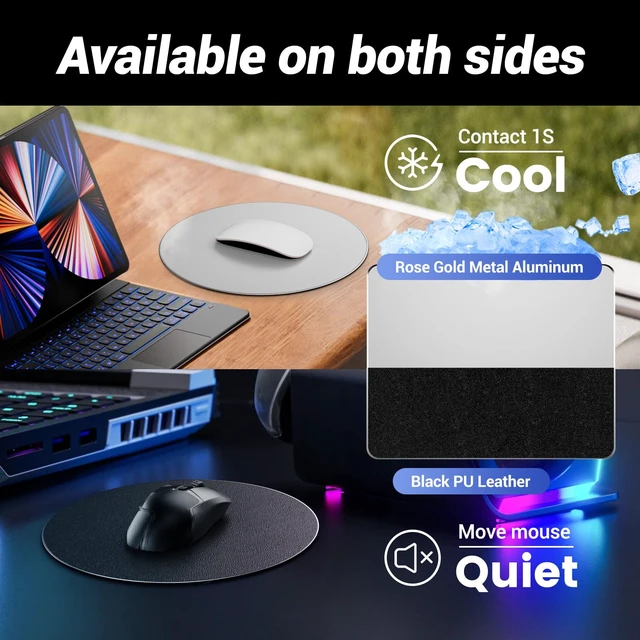 Alt view image 5 of 7 - Metal Aluminum Mouse Pad Thin Hard Mousepad 7.87 * 7.87 Round Silver Mouse Pad for Magic Mouse & Pro/Air Double Sided Waterproof Fast Accurate Control Mousepad for Laptop Computer PC, Office