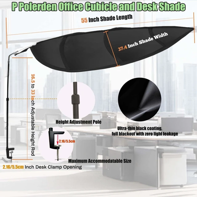 Alt view image 2 of 7 - Black Office Cubicle and Desk Shade for cubicle to block light for Light Sensititve WorkersBlock Overhead Light,Glare,And Airflow,Uv-Resistant Fabric,Adjustable