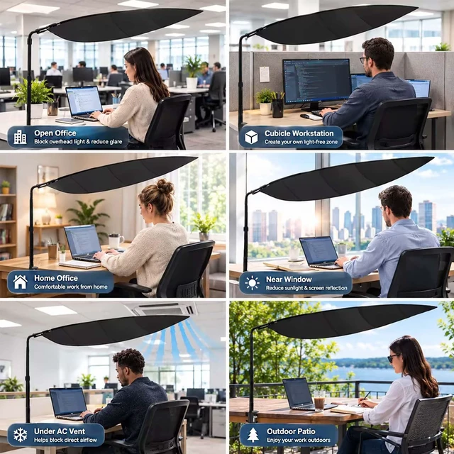 Alt view image 3 of 7 - Black Office Cubicle and Desk Shade for cubicle to block light for Light Sensititve WorkersBlock Overhead Light,Glare,And Airflow,Uv-Resistant Fabric,Adjustable