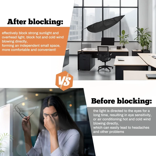 Alt view image 5 of 7 - Black Office Cubicle and Desk Shade for cubicle to block light for Light Sensititve WorkersBlock Overhead Light,Glare,And Airflow,Uv-Resistant Fabric,Adjustable