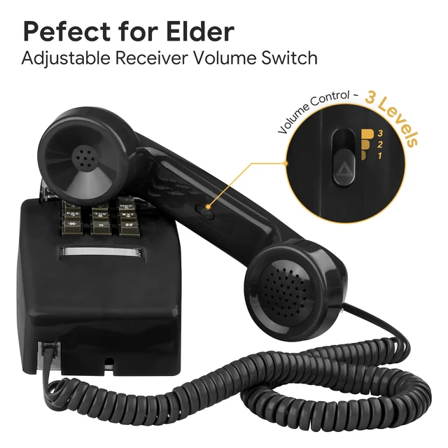 Alt view image 2 of 7 - Retro Wall Phones for Landline with Mechanical Ringer Corded Telephone Wall Mounted with Indicator Waterproof Old Style Landline Phones for Home Kitchen, Black