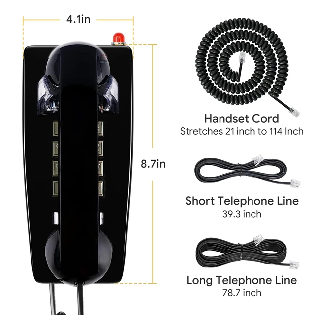 Alt view image 5 of 7 - Retro Wall Phones for Landline with Mechanical Ringer Corded Telephone Wall Mounted with Indicator Waterproof Old Style Landline Phones for Home Kitchen, Black