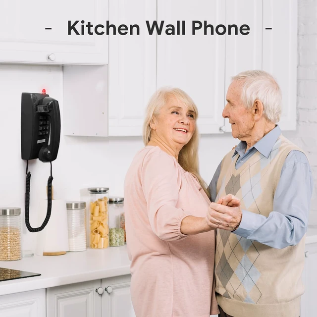Alt view image 6 of 7 - Retro Wall Phones for Landline with Mechanical Ringer Corded Telephone Wall Mounted with Indicator Waterproof Old Style Landline Phones for Home Kitchen, Black