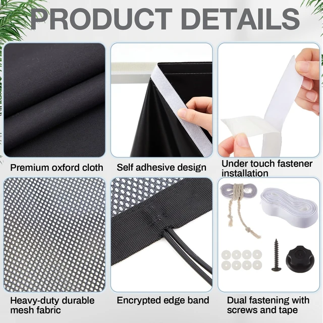 Alt view image 3 of 6 - 40" Under Desk Privacy Panel Self Adhesive Desk Curtain Skirt, Black with Cable Management Net, Oxford Fabric Modesty Panel for Standing Desks, Workstations & Home Offices