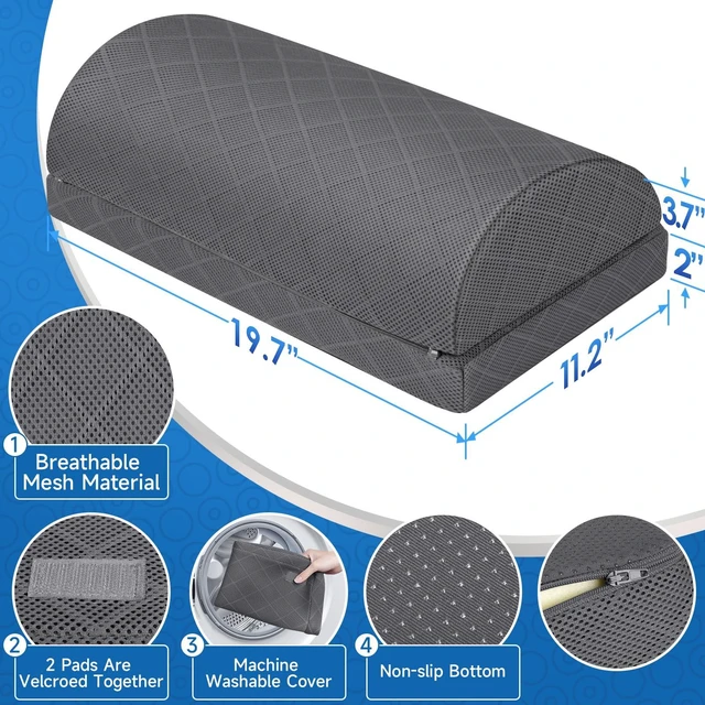 Alt view image 2 of 7 - Foot Rest for Under Desk at Work, Grey-20 in 2-Height Adjustable Foot Stool for Office and Home, Office Desk Accessories, Ergonomic Foot Support