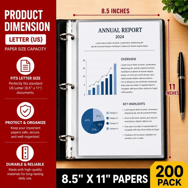 Alt view image 5 of 7 - 200 Pack Clear Sheet Protectors for 3 Ring Binder, 8.5 x 11, Reinforced Page Protectors, Acid-Free Polypropylene Plastic Sleeves, PVC-Free, Archival Safe, Letter Size, Top Loading