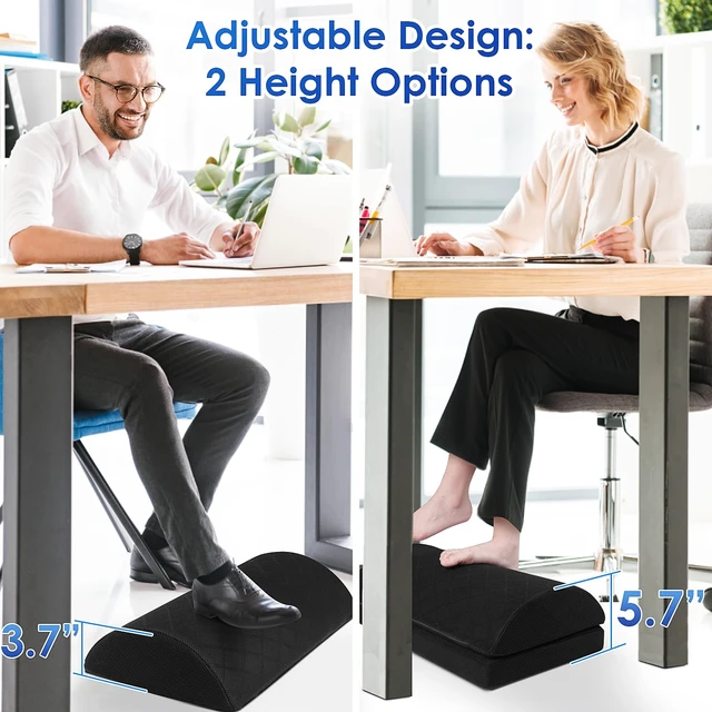Alt view image 3 of 7 - Foot Rest for Under Desk at Work, Black-16.9 in 2-Height Adjustable Foot Stool for Office and Home, Office Desk Accessories, Ergonomic Foot Support