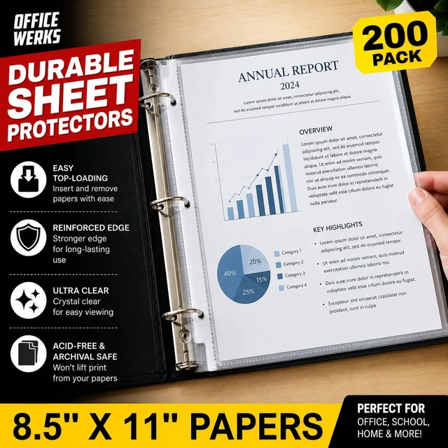 Alt view image 7 of 7 - 200 Pack Clear Sheet Protectors for 3 Ring Binder, 8.5 x 11, Reinforced Page Protectors, Acid-Free Polypropylene Plastic Sleeves, PVC-Free, Archival Safe, Letter Size, Top Loading
