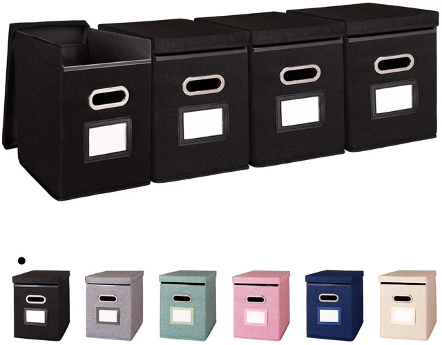 Main image of 4 Pack Hanging File Folders Organizer with Lid, Letter Size Fabric File Storage Box Collapsible, Portable Office Document Holder with Metal Handle, Smooth PVC Rails, Black