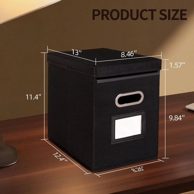 Alt view image 6 of 7 - 4 Pack Hanging File Folders Organizer with Lid, Letter Size Fabric File Storage Box Collapsible, Portable Office Document Holder with Metal Handle, Smooth PVC Rails, Black