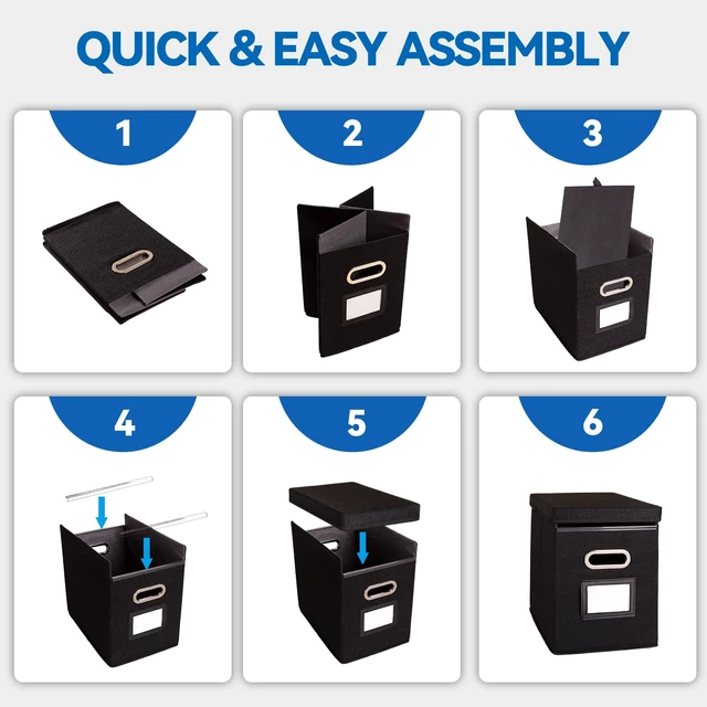 Alt view image 7 of 7 - 4 Pack Hanging File Folders Organizer with Lid, Letter Size Fabric File Storage Box Collapsible, Portable Office Document Holder with Metal Handle, Smooth PVC Rails, Black