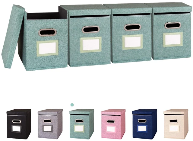 Main image of 4 Pack Hanging File Folders Organizer with Lid, Letter Size Fabric File Storage Box Collapsible, Portable Office Document Holder with Metal Handle, Smooth PVC Rails, Green