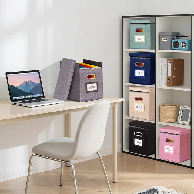 Alt view image 2 of 7 - 4 Pack Hanging File Folders Organizer with Lid, Letter Size Fabric File Storage Box Collapsible, Portable Office Document Holder with Metal Handle, Smooth PVC Rails, Beige