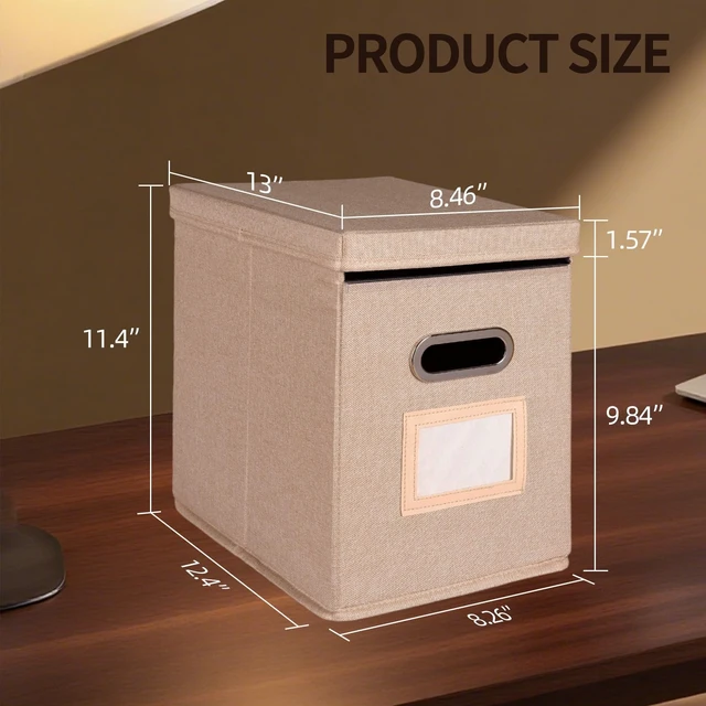 Alt view image 6 of 7 - 4 Pack Hanging File Folders Organizer with Lid, Letter Size Fabric File Storage Box Collapsible, Portable Office Document Holder with Metal Handle, Smooth PVC Rails, Beige