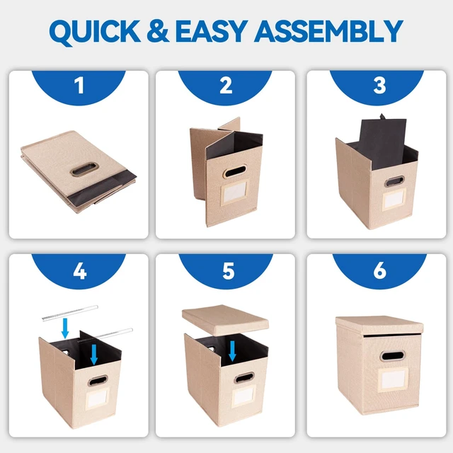 Alt view image 7 of 7 - 4 Pack Hanging File Folders Organizer with Lid, Letter Size Fabric File Storage Box Collapsible, Portable Office Document Holder with Metal Handle, Smooth PVC Rails, Beige