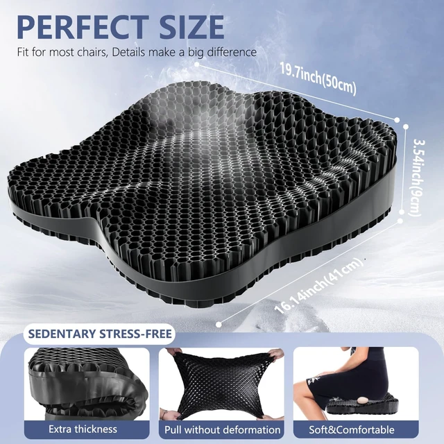 Alt view image 3 of 7 - Enlarged19.7in Gel Seat Cushion Pressure Relief Cushion for Long Sitting Honeycomb Gel Cushion for Wheelchair, for Heavy People, Egg Seat Cushion for Office Chair, Car, Home Soft & Breathable