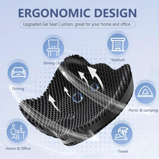 Alt view image 4 of 7 - Enlarged19.7in Gel Seat Cushion Pressure Relief Cushion for Long Sitting Honeycomb Gel Cushion for Wheelchair, for Heavy People, Egg Seat Cushion for Office Chair, Car, Home Soft & Breathable