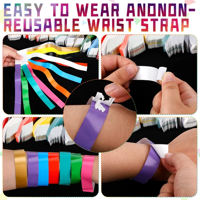 Alt view image 3 of 5 - 1200 Pack Paper Wristbands,Mixed Colors Plastic Wristbands for Event Party Wrist Band Colored Adhesive Neon Identification Hand Bands, Concert, Festivals, Waterproof