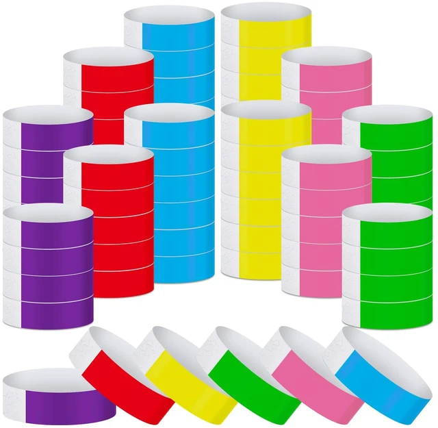 Main image of 1200 Pack Paper Wristbands,Yellow, Green, Blue, Red, Purple, Pink Plastic Wristbands for Event Party Wrist Band Colored Adhesive Neon Identification Hand Bands, Concert, Festivals, Waterproof