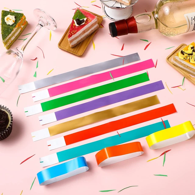 Alt view image 4 of 5 - 1200 Pack Paper Wristbands,Mixed Colors Plastic Wristbands for Event Party Wrist Band Colored Adhesive Neon Identification Hand Bands, Concert, Festivals, Waterproof