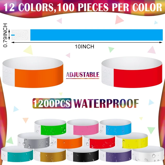 Alt view image 2 of 5 - 1200 Pack Paper Wristbands,Mixed Colors Plastic Wristbands for Event Party Wrist Band Colored Adhesive Neon Identification Hand Bands, Concert, Festivals, Waterproof