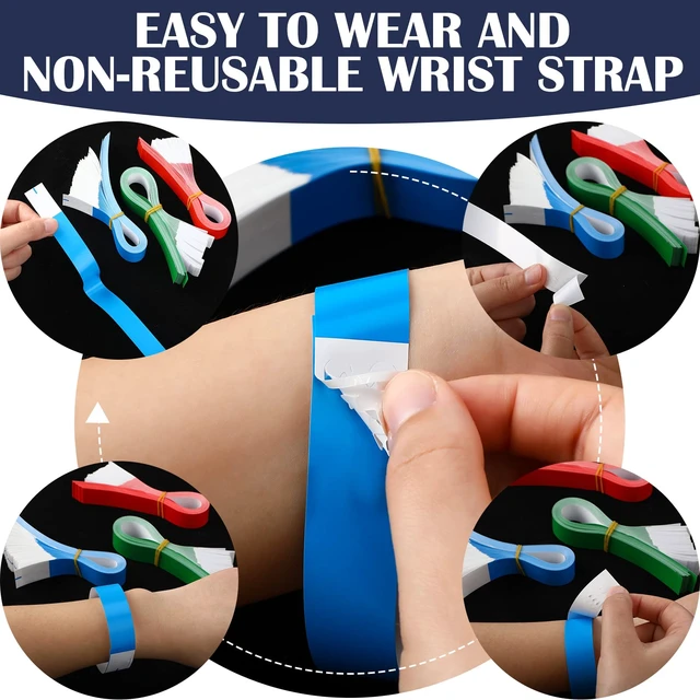 Alt view image 4 of 6 - 1200 Pack Paper Wristbands,Yellow, Green, Blue, Red, Purple, Pink Plastic Wristbands for Event Party Wrist Band Colored Adhesive Neon Identification Hand Bands, Concert, Festivals, Waterproof