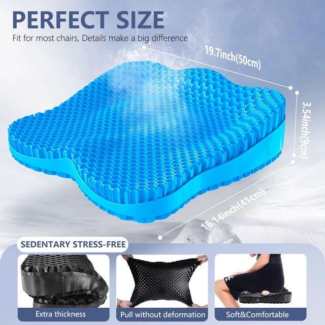 Alt view image 4 of 7 - Thicken 19.7in Seat Cushion Gel, Large Cooling Seat Cushion for Long Sitting, Cushion for Wheelchair, Pressure Relief Cushion Seat for Office Chair, Chair Seat Pads for Car Desk Chair Kayak Stadium