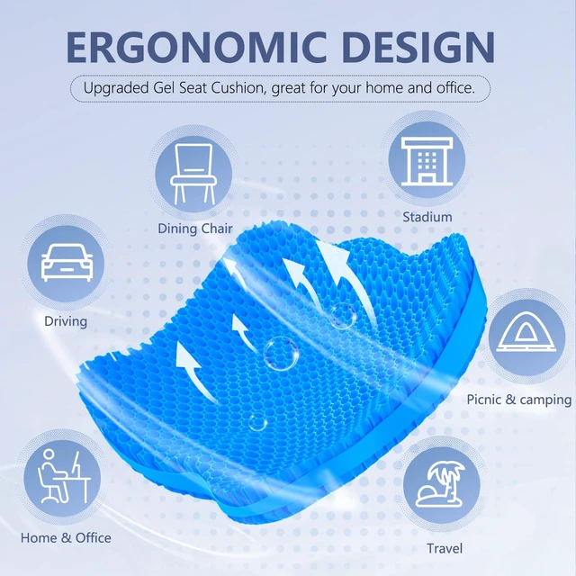 Alt view image 3 of 7 - Thicken 19.7in Seat Cushion Gel, Large Cooling Seat Cushion for Long Sitting, Cushion for Wheelchair, Pressure Relief Cushion Seat for Office Chair, Chair Seat Pads for Car Desk Chair Kayak Stadium