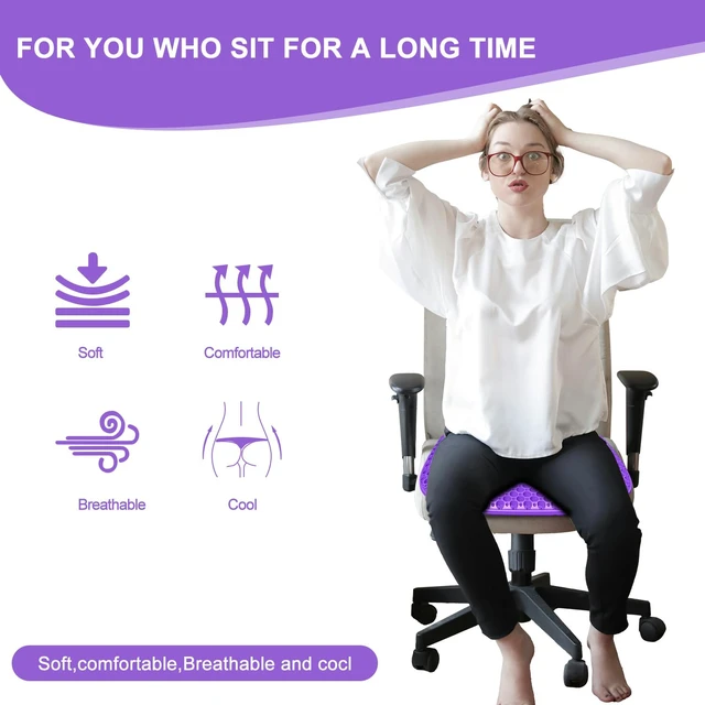 Alt view image 6 of 7 - Gel Seat Cushion for Long Sitting Seat Pad For Car Office Chair Wheelchair Cool & Breathable & Comfortable,Purple Gel Seat Cushion For Car,Chair,Car Seat Cushion Gel Seat Pad For Hip Pain