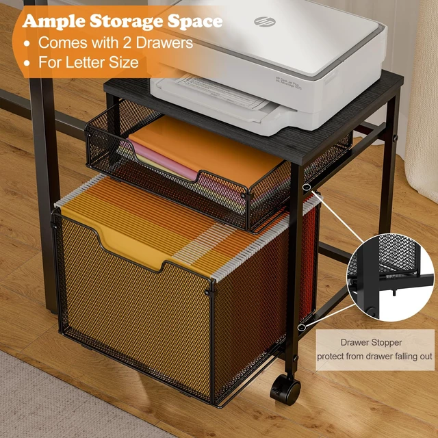 Alt view image 3 of 7 - Rolling File Cabinet Cart, Printer Stand with Storage Drawer, Mobile Filing Cabinet on Lockable Wheel, Printer Cart with Hanging File Folder Organizer Beside Under Desk for Office Home(Patent Pending)