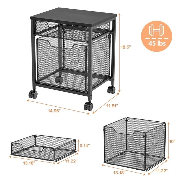 Alt view image 2 of 7 - Rolling File Cabinet Cart, Printer Stand with Storage Drawer, Mobile Filing Cabinet on Lockable Wheel, Printer Cart with Hanging File Folder Organizer Beside Under Desk for Office Home(Patent Pending)