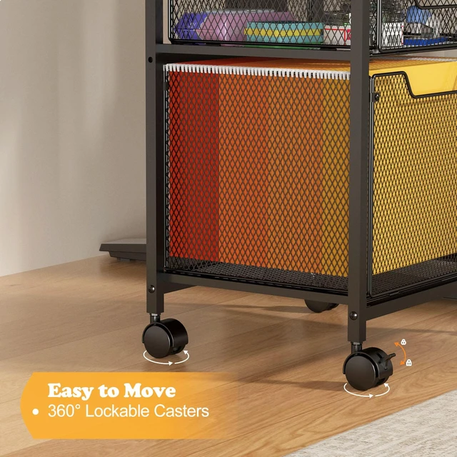 Alt view image 4 of 7 - Rolling File Cabinet Cart, Printer Stand with Storage Drawer, Mobile Filing Cabinet on Lockable Wheel, Printer Cart with Hanging File Folder Organizer Beside Under Desk for Office Home(Patent Pending)