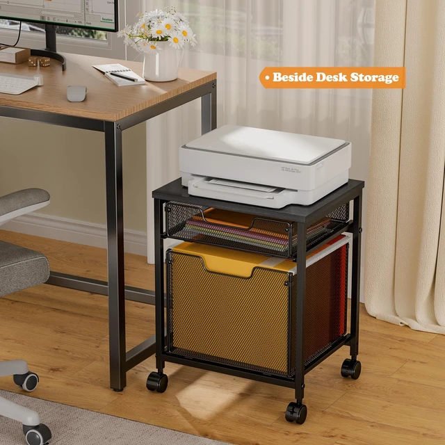Alt view image 5 of 7 - Rolling File Cabinet Cart, Printer Stand with Storage Drawer, Mobile Filing Cabinet on Lockable Wheel, Printer Cart with Hanging File Folder Organizer Beside Under Desk for Office Home(Patent Pending)