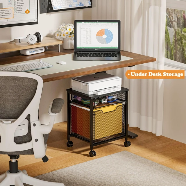 Alt view image 6 of 7 - Rolling File Cabinet Cart, Printer Stand with Storage Drawer, Mobile Filing Cabinet on Lockable Wheel, Printer Cart with Hanging File Folder Organizer Beside Under Desk for Office Home(Patent Pending)