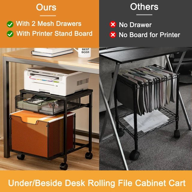 Alt view image 7 of 7 - Rolling File Cabinet Cart, Printer Stand with Storage Drawer, Mobile Filing Cabinet on Lockable Wheel, Printer Cart with Hanging File Folder Organizer Beside Under Desk for Office Home(Patent Pending)